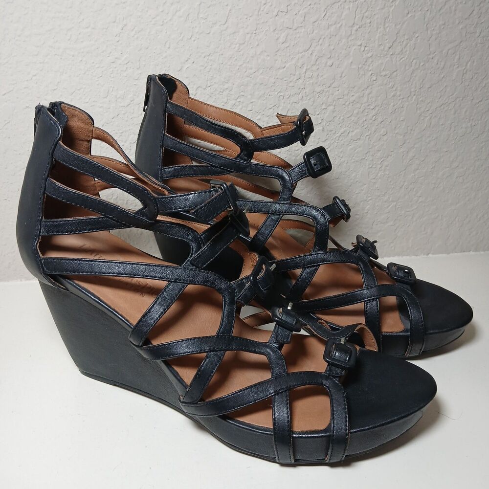 NEW L'Amour Des Pieds Collection Black Strappy Wedge Sandals Womens 11 #A2